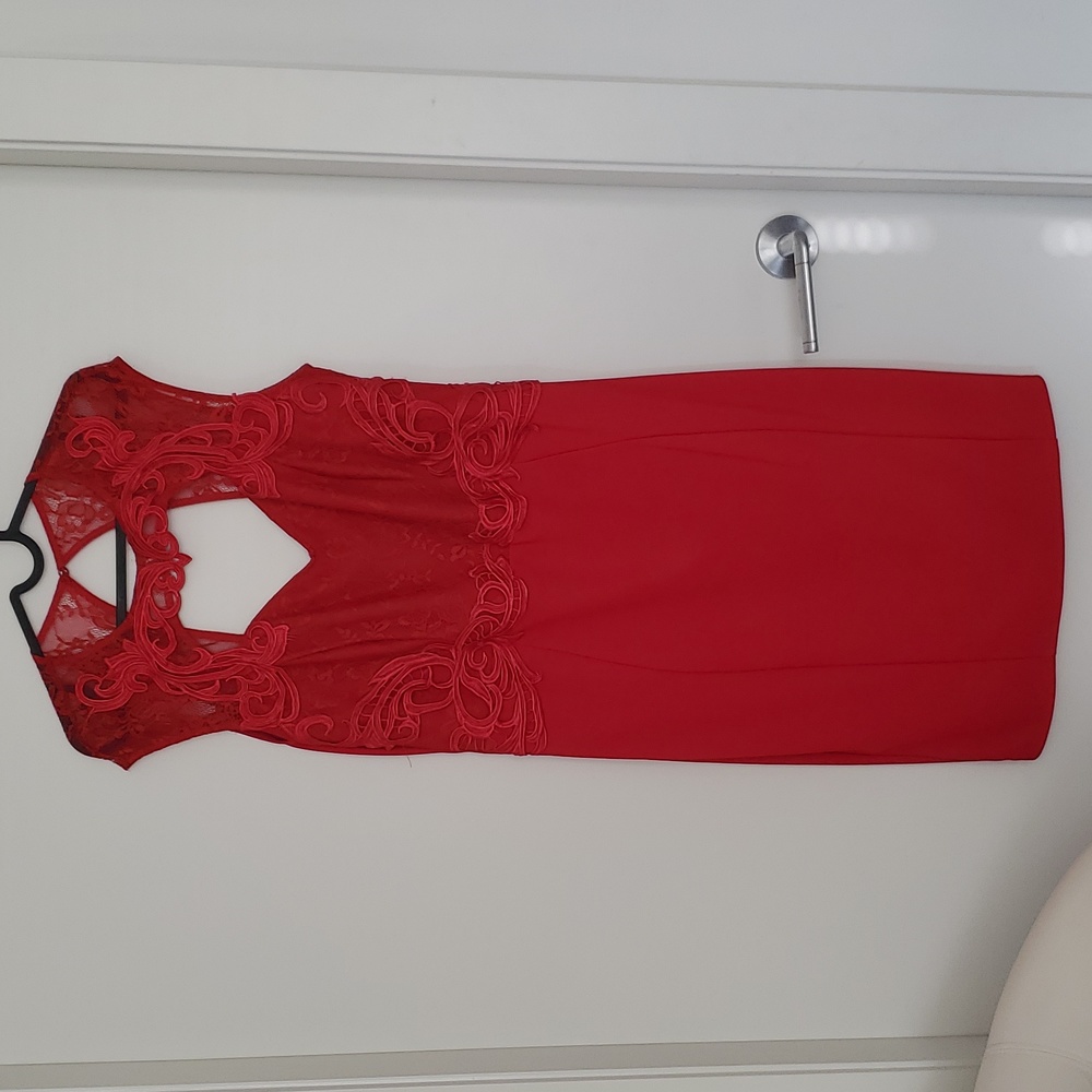 Lipsy London - Lace Applique- Red- Knee Length Dress- US size 14